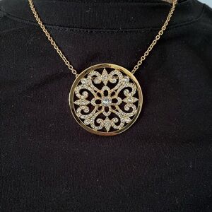 Gold Filigree Medallion Touchstone Crystal Necklace by Swarovski